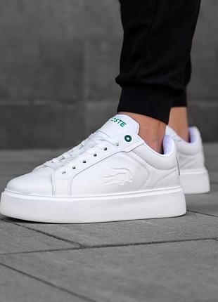Чоловічі кросівки лакоста стильні повсякденні lacoste white green carnaby platform lite leather sneakers 44