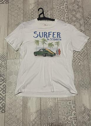 Футболка surfer in st. barth біла з принтом porsche розмір l