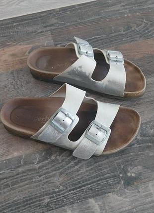 Шлепанцы birkenstock 35 размер кожа серебристые