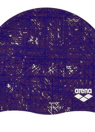 Шапочка для плавания arena print 2, взрослая, силиконовая, универсальный размер osfm, фиолетовая (1e368-275)
