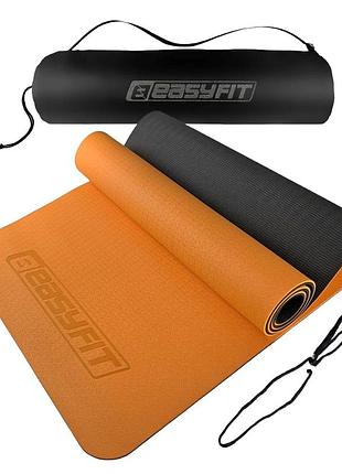 Коврик для йоги и фитнеса easyfit ef-1924s-orb, антискользящий, оранжевый, 183×61×0,6 см, tpe, + чехол