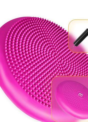 Балансировочная подушка массажная easyfit balance cushion-a 33 см с насосом, реабилитации и осанки до 120 кг розовый (ef-1840s-p)