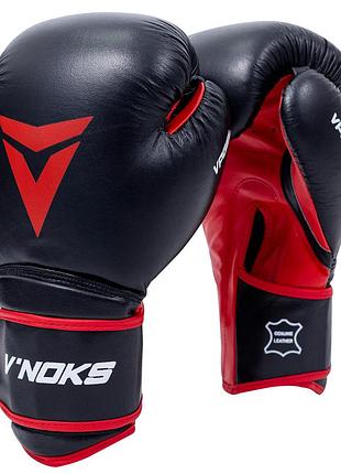 Боксерські рукавиці v`noks inizio, чорні, шкіряні, 10 унцій (283 г) для спортсменів від 8 років до 60 кг. (60098)