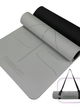 Килимок для йоги та фітнесу easyfit polarity stone з ремнем a19241s-gybk , протиковзкий, сірий, 183×61×0,6 см, tpe+tc