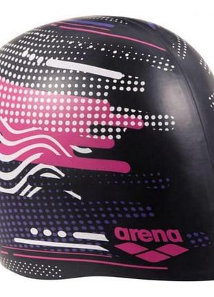Шапочка для плавания детская arena print junior (94171-243) силикон 6-12 лет черно-розовый, белый