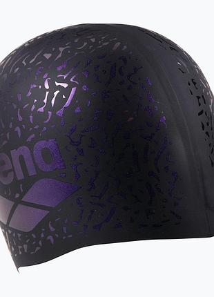 Шапочка для плавания arena shine cap (009386-203) силикон, для тренировок и соревнований, черно-фиолетовая