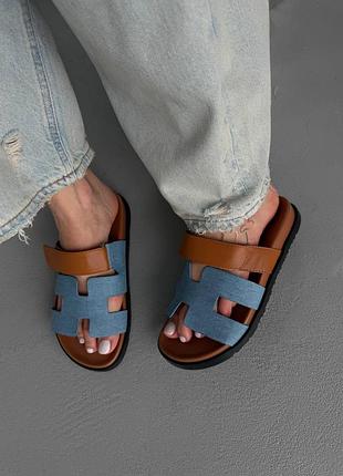 😍 шлепанцы женские herme s chypre denim brown premium