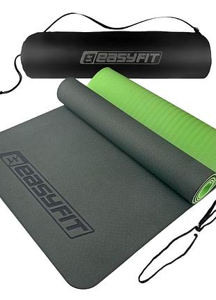 Коврик для йоги и фитнеса easyfit ef-1924s-bg, противоскользящий, зеленый, 183×61×0,6 см, tpe, + чехол