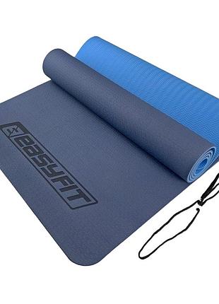 Коврик для йоги и фитнеса easyfit ef-1924-blb, антискользящий, синий, 183×61×0,6 см, tpe