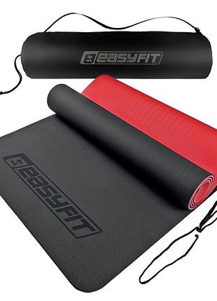 Коврик для йоги и фитнеса easyfit ef-1924s-br, антискользящий, чёрный, 183×61×0,6 см, tpe, + чехол
