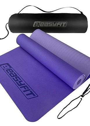 Коврик для йоги и фитнеса easyfit ef-1924s-vv, антискользящий, сиреневый, 183×61×0,6 см, tpe, + чехол