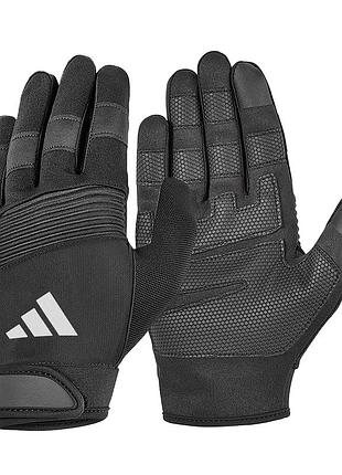 Перчатки для тренировок adidas full finger, l (обхват 21.5-23 см), дышащие, черные, экокожа, для фитнеса и спорта (adgb-13345-nl)