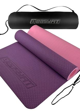 Коврик для йоги и фитнеса easyfit ef-1924s-vp, антискользящий, фиолетовый, 183×61×0,6 см, tpe, + чехол