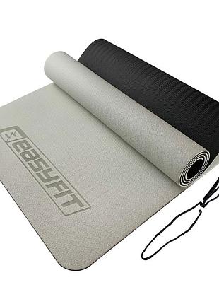 Коврик для йоги и фитнеса easyfit ef-1924-gybk, антискользящий, серый, 183×61×0,6 см, tpe