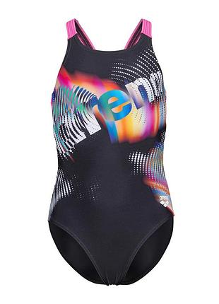 Купальник для дівчаток arena lit logo swimsuit v back 152 см чорний,рожевий (010690-590-152)