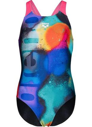Купальник для дівчат arena spray paint swimsuit swim pro (upf 50+) 164 см чорно-рожевий,бірюзовий (010286-590-164)