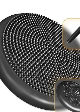 Балансировочная подушка массажная easyfit balance cushion-a 33 см с насосом, реабилитации и осанки до 120 кг черный (ef-1840s-bk)