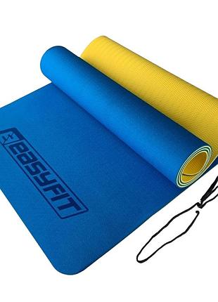 Коврик для йоги и фитнеса easyfit ef-1924-bey, антискользящий, синий, 183×61×0,6 см, tpe