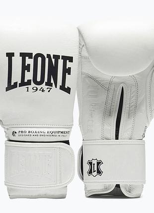 Боксерські рукавиці leone greatest, білі, шкіряні, 10 унцій (283 г) для спортсменів від 8 років до 60 кг. (500203)