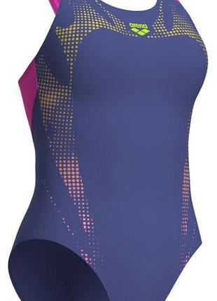 Купальник закритий для жінок arena spider web swimsuit v back (upf 50+) 40 темно-синій,рожевий (007988-890-40)