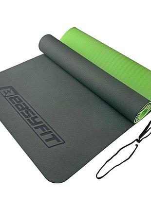 Коврик для йоги и фитнеса easyfit ef-1924-bg, антискользящий, зеленый, 183×61×0,6 см, tpe
