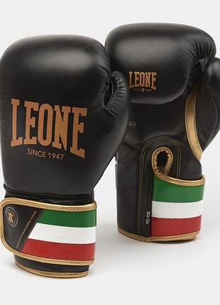 Боксерські рукавиці leone italy, чорні, шкіряні, 10 унцій (283 г) для спортсменів від 8 років до 60 кг. (500084)