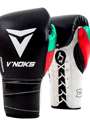 Боксерські рукавиці v`noks mex pro, чорні, шкіряні, 12 унцій (340г.) для спортсменів 60-80 кг. (60056)