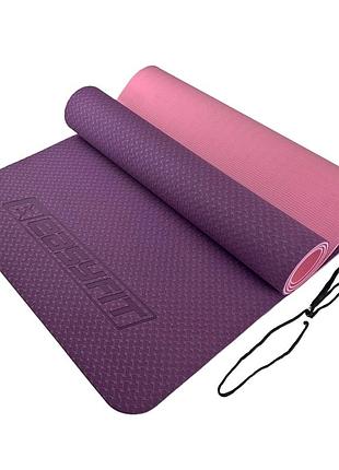 Коврик для йоги и фитнеса easyfit ef-1924-vp, антискользящий, фиолетовый, 183×61×0,6 см, tpe