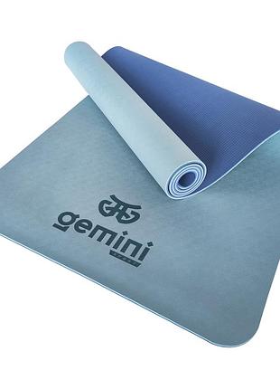 Коврик для йоги и фитнеса gemini tpe+tc, 183×61×0,6 см, противоскользящий, голубой, ge-60020