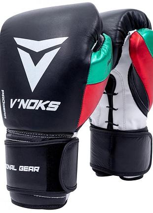 Боксерські рукавиці v`noks mex pro training, чорні, шкіряні, 10 унцій (283 г) для спортсменів від 8 років до 60 кг. (60055)