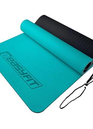 Коврик для йоги и фитнеса easyfit ef-1924-mtb, противоскользящий, бирюзовый, 183×61×0,6 см, tpe