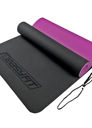 Коврик для йоги и фитнеса easyfit ef-1924-bv, антискользящий, чёрный, 183×61×0,6 см, tpe