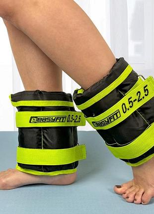 Утяжелители для ног и рук easyfit ef-wht-0,5-2,5, наборные 0,5×2,5 кг, зеленые (2 шт.), кварцевый песок - для фитнеса и бега