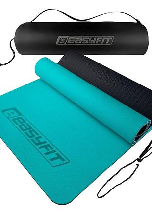 Коврик для йоги и фитнеса easyfit ef-1924s-mtb, противоскользящий, бирюзовый, 183×61×0,6 см, tpe