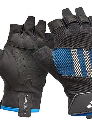 Перчатки для тренировок adidas performance, m (обхват 20-21.5 см), дышащие, синие, экокожа, для фитнеса и спорта (adgb-15012bl)