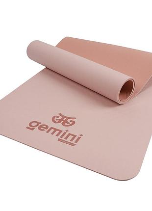 Килимок для йоги та фітнесу gemini tpe+tc, 183×61×0,6 см, протиковзкий, рожевий, ge-60027