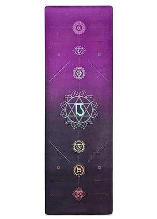 Килимок для йоги та фітнесу easyfit chakra flow (замша + каучук) 183×61×0,3 см протиковзкий, фіолетово-чорний (ef-1926-4)
