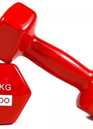 Гантелі для фітнесу godo 2шт. × 3 кг, з вініловим покриттям, червоні, пара, gd-3.0r