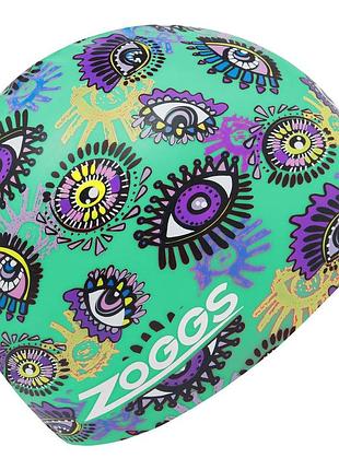 Шапочка для плавання zoggs printed, доросла, силіконова, зелена, універсальний розмір osfm (465048.linsgn)