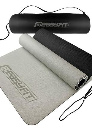Коврик для йоги и фитнеса easyfit ef-1924s-gybk, антискользящий, серый, 183×61×0,6 см, tpe, + чехол