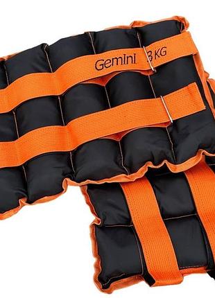 Обважнювачі для ніг та рук gemini 2шт. по 3кг. помаранчеві, кварцовий пісок - для фітнесу, бігу та аеробіки, g8833-6