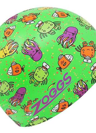 Шапочка для плавання zoggs printed, доросла, силіконова, зелена, універсальний розмір osfm (465048.seplgn)