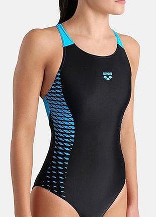 Женский слитный купальник arena openings swimsuit v back lb uv 50+ черно-бирюзовый 38 (008063-580-38)
