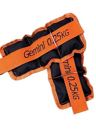 Обважнювачі для ніг та рук gemini 2шт. по 0.25кг. помаранчеві, кварцовий пісок - для фітнесу, бігу та аеробіки, g8833-0.5
