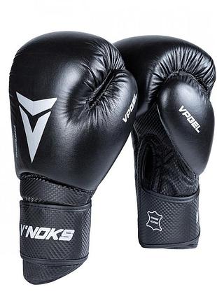 Боксерські рукавиці v`noks optima, чорні, шкіряні, 16 унцій (454г.) для спортсменів 90-100 кг. (60225)