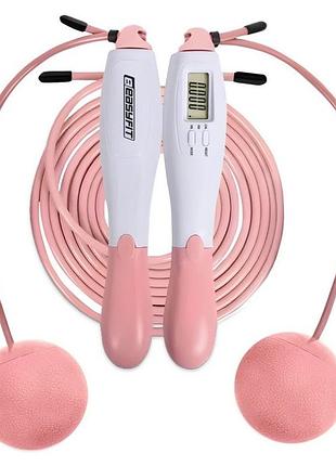 Скакалка швидкісна для схуднення (бездротова) easyfit twinrope ef-1909-wp (з лічильником) 2,8 м білий-рожевий