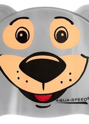 Шапочка для плавання aqua speed zoo bear, дитяча, силіконова, сіра, універсальний розмір osfm (115-bear)