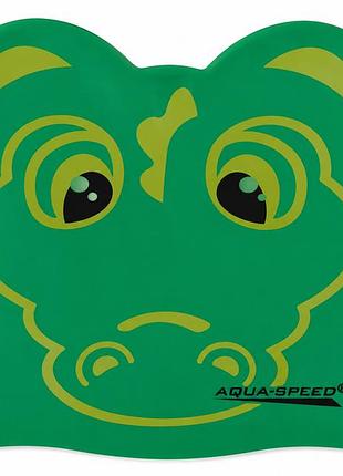 Шапочка для плавання aqua speed zoo crocodile, дитяча, силіконова, зелена, універсальний розмір osfm (116-crocodile)