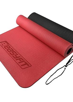 Коврик для йоги и фитнеса easyfit ef-1924-rb, антискользящий, красный, 183×61×0,6 см, tpe