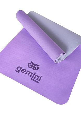 Коврик для йоги и фитнеса gemini tpe+tc, 183×61×0,6 см, противоскользящий, фиолетовый, ge-60009
